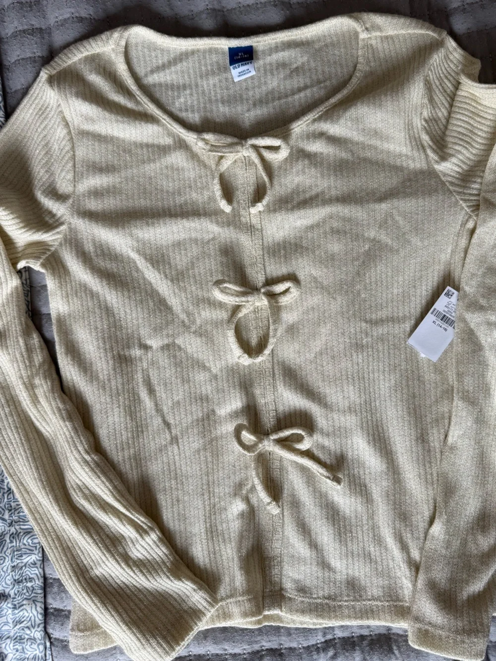 Old Navy Cream Knit Sweater with Front Tie Accents